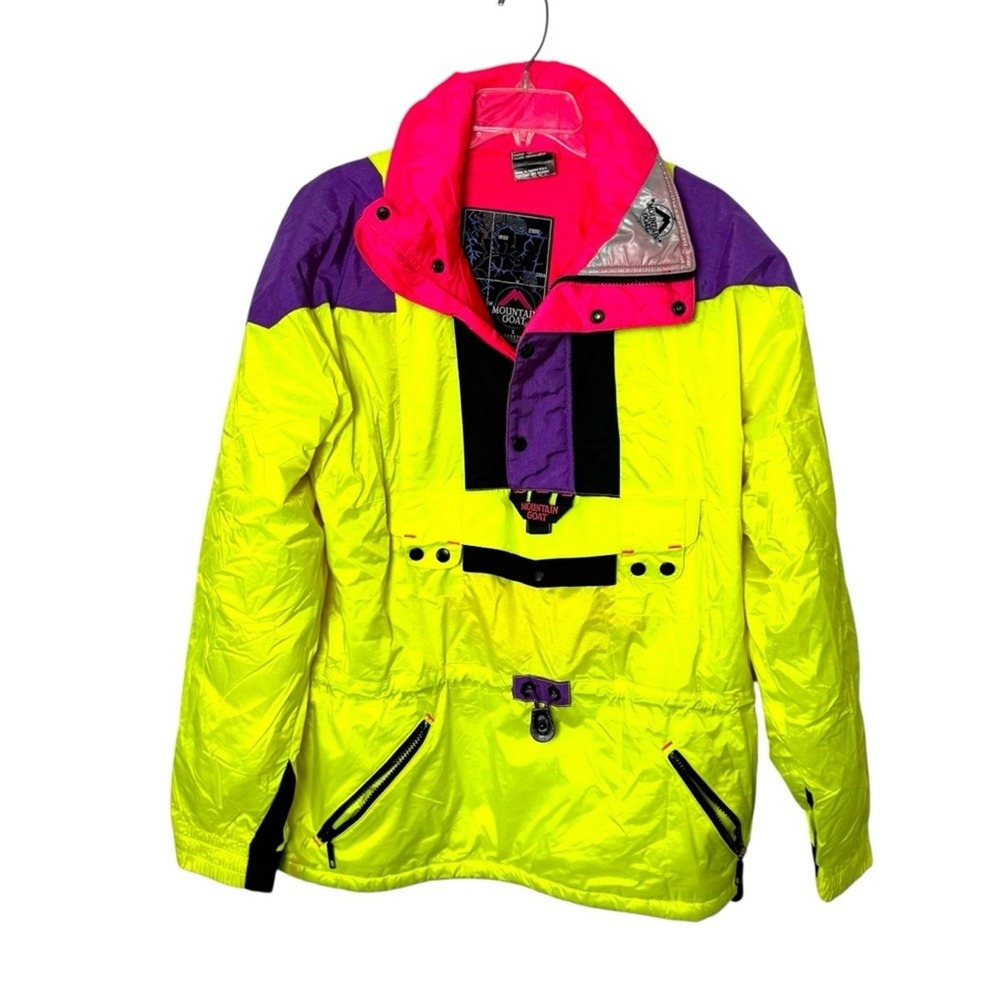 Vintage Mountain Goat Neon Colorblock Ski Jacket Mens Medium Yellow Pink 90s